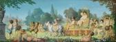 MEULENAERE Pierre J. Noces, Depicting A Whimsical Classical Scene Of Cherubs At A Wedding Celebration In An Idyllic Lakeside Landscape MEULENAERE Pierre J. Noces, Depicting A Whimsical Classical Scene Of Cherubs At A Wedding Celebration In An Idyllic Lakeside Landscape