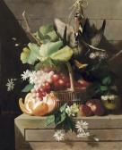 Meunier Michaud Cesto Con Fiori, Frutta E Uccelli - 1863 Meunier Michaud Cesto Con Fiori, Frutta E Uccelli - 1863