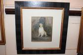 MEYER E. Golden Retriever Seated Beside A Fishing Rod MEYER E. Golden Retriever Seated Beside A Fishing Rod