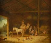 MEYER KERN edward Barn Interior With Animals And People, Including A Monkey, Horse, And Camel MEYER KERN edward Barn Interior With Animals And People, Including A Monkey, Horse, And Camel