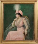 MICHAELIS heinrich georg Elegant Woman In Pink With A Plumed Turban Hat MICHAELIS heinrich georg Elegant Woman In Pink With A Plumed Turban Hat