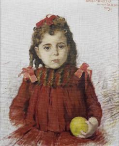 Arturo Michelena - Portrait Of María Tello Mendoza Half Length, Seated, Holding An Apple