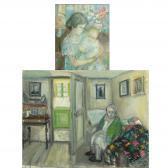 MIDDELBOE Doreen Interior With A Woman And A Girl With A Baby MIDDELBOE Doreen Interior With A Woman And A Girl With A Baby