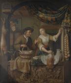 MIERIS van Frans II A Fish Seller And A Poultry Seller In An Arched Window, Above Acarved Relief MIERIS van Frans II A Fish Seller And A Poultry Seller In An Arched Window, Above Acarved Relief