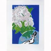MIGISHI Setsuko Pink Flowers On Blue Background MIGISHI Setsuko Pink Flowers On Blue Background