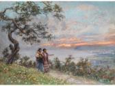 MIGLIARO Vincenzo Abendlandschaft Mit Zwei Jungen Frauen An Einem Höhenweg Über Einer Bucht MIGLIARO Vincenzo Abendlandschaft Mit Zwei Jungen Frauen An Einem Höhenweg Über Einer Bucht