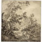 MILATZ Franciscus Andreas Landscape With A House Hidden Between Trees And Two Men Near A Small Bridge MILATZ Franciscus Andreas Landscape With A House Hidden Between Trees And Two Men Near A Small Bridge