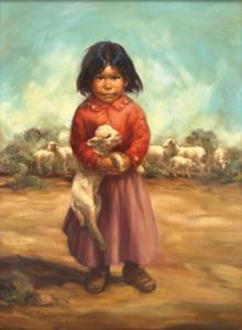 Navajo Calendar Girls on Vel Miller    Navajo Girl Holding Sheep  Desc   By Vel Miller