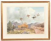 MILLIKEN Robert W. Black Cock And His Grey Hens In Flight MILLIKEN Robert W. Black Cock And His Grey Hens In Flight