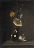MINHEER VAN DER NIGGLEFRIGG A Daffodil, Anenomie, Crocus And Blossom In A Glass Vase On A Ledge MINHEER VAN DER NIGGLEFRIGG A Daffodil, Anenomie, Crocus And Blossom In A Glass Vase On A Ledge