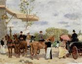 MIRALLES Y GALUP Francisco Street Scene With Coaches And Riders Before An Inn MIRALLES Y GALUP Francisco Street Scene With Coaches And Riders Before An Inn