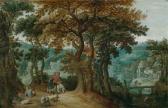 MIROU Anton Bewaldete Landschaft Mit Einem Bauernpaar Auf Demweg Zum Markt Und Einem Ziegenhirten MIROU Anton Bewaldete Landschaft Mit Einem Bauernpaar Auf Demweg Zum Markt Und Einem Ziegenhirten
