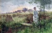 MITCHELL Hutton River Landscape With Woman To Foreground Standing By A Small Bridge MITCHELL Hutton River Landscape With Woman To Foreground Standing By A Small Bridge