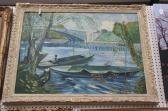 MITCHELL T.K. Man Fishing From A Boat On A River MITCHELL T.K. Man Fishing From A Boat On A River