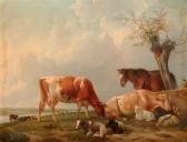 Mock Jhr Johannes Spring: Cattle Resting By A River Mock Jhr Johannes Spring: Cattle Resting By A River