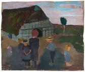 MODERSOHN-BECKER Paula Kinder Vor Bauernhaus. Verso: Birkenstämme Und Haus MODERSOHN-BECKER Paula Kinder Vor Bauernhaus. Verso: Birkenstämme Und Haus