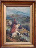 MOFFETT Thomas A Sportsman Seated On A Hillside With His Four Dogs And The Day's Bag MOFFETT Thomas A Sportsman Seated On A Hillside With His Four Dogs And The Day's Bag