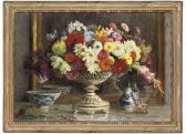 MOISSET Marthe Carnations, Roses, Daisies And Gladiolus In A Vase Before Amirror MOISSET Marthe Carnations, Roses, Daisies And Gladiolus In A Vase Before Amirror