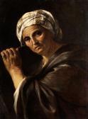 MOLA Pier Francesco Bildnis Einer Alten Frau Mit Gestreiftem Kopftuch Und Einer Steintafel MOLA Pier Francesco Bildnis Einer Alten Frau Mit Gestreiftem Kopftuch Und Einer Steintafel