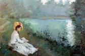 MONET Jean Pierre Woman Seated Beside A Lake MONET Jean Pierre Woman Seated Beside A Lake