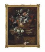 MONNOYER Jean-Baptiste Roses, Carnations, Tulips, Forget-me-nots, And Other Flowers In A Sculpted Urn MONNOYER Jean-Baptiste Roses, Carnations, Tulips, Forget-me-nots, And Other Flowers In A Sculpted Urn