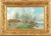 monogramme: a.s. Deichlandschaft Mit Birkenallee. monogramme: a.s. Deichlandschaft Mit Birkenallee.