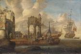 MONOGRAMMISTA P.V.M A Mediterranean Harbour With Merchants On A Quayside MONOGRAMMISTA P.V.M A Mediterranean Harbour With Merchants On A Quayside