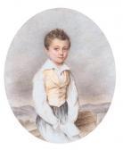 MONTFORT DE MARGUERIE de Virginie Portrait Of A Young Boy, Small Three-quarter-length, Holding Abook, On A Terrace MONTFORT DE MARGUERIE de Virginie Portrait Of A Young Boy, Small Three-quarter-length, Holding Abook, On A Terrace
