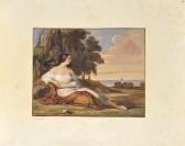 MORANI Vincenzo Jeune Femme Pensive Assise Au Bord De La Mer. MORANI Vincenzo Jeune Femme Pensive Assise Au Bord De La Mer.