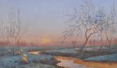 MORGAN Owen Baxter Sheep Grazing Beside A Stream At Sunset MORGAN Owen Baxter Sheep Grazing Beside A Stream At Sunset