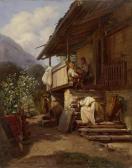 MORITZ William Vor Einem Bauernhaus Eine Auf Den Stufen Ruhende Junge Frau Und Drei Kinder MORITZ William Vor Einem Bauernhaus Eine Auf Den Stufen Ruhende Junge Frau Und Drei Kinder