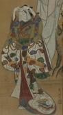MOROTANE FURUYAMA Courtesan With Comb And Apple Blossom Branch MOROTANE FURUYAMA Courtesan With Comb And Apple Blossom Branch