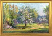 MORRELL Wayne Beam Bucolic Setting With Figures And Blossoming Apple Trees MORRELL Wayne Beam Bucolic Setting With Figures And Blossoming Apple Trees