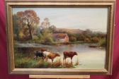 MORRIS J D Cattle Watering In Lakeland Scene MORRIS J D Cattle Watering In Lakeland Scene