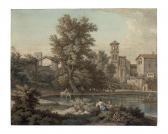 MOUCHERON de Isaac An Italianate Landscape With A Rider Watering His Horse MOUCHERON de Isaac An Italianate Landscape With A Rider Watering His Horse