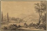 MOUCHERON de Isaac Italienische Flusslandschaft Mit Reitern Und Schiffen MOUCHERON de Isaac Italienische Flusslandschaft Mit Reitern Und Schiffen
