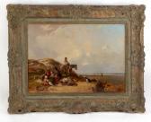 MOZIN Charles Louis Genre Scene Depicting Several Figures Huddled Around A Large Fish Caught At The Beach MOZIN Charles Louis Genre Scene Depicting Several Figures Huddled Around A Large Fish Caught At The Beach