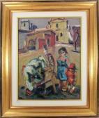 Muchetti H. Scorcio Di Paese Con Figure Muchetti H. Scorcio Di Paese Con Figure