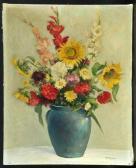 MUCHOW Rudolf Blumenstrauß Mit Sonnenblumen Und Gladiolen In Blauer Vase MUCHOW Rudolf Blumenstrauß Mit Sonnenblumen Und Gladiolen In Blauer Vase