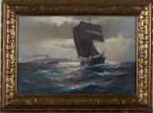 MULLER-GOSSEN Franz Moonlit Maritime Scene With Steam And Sailing Vessels MULLER-GOSSEN Franz Moonlit Maritime Scene With Steam And Sailing Vessels