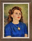 MULLER-RABE A Portrait Of A Young Woman Wearing A Blue Blouse And A Cameo Pendant Necklace MULLER-RABE A Portrait Of A Young Woman Wearing A Blue Blouse And A Cameo Pendant Necklace