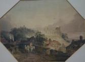 MUNNE J.J. Village Scene With Bridge, Figures And Man On Horseback, With Castellated Country House In Background MUNNE J.J. Village Scene With Bridge, Figures And Man On Horseback, With Castellated Country House In Background