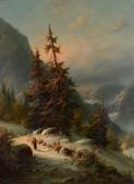 MUNNINGER LUDWIG Lone Figure Traveling Along A Snowy Alpine Trail MUNNINGER LUDWIG Lone Figure Traveling Along A Snowy Alpine Trail