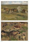 MUNNINGS Alfred James A High Wind, Exmoor (recto); And Studies Of Exmoor Ponies (verso) MUNNINGS Alfred James A High Wind, Exmoor (recto); And Studies Of Exmoor Ponies (verso)
