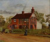 NAIVE SCHOOL A Lady On A Roadway Passing A House In A Country Landscape NAIVE SCHOOL A Lady On A Roadway Passing A House In A Country Landscape