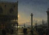 NERLY Friedrich I Moonlit Piazetta. Signed Below Left: F. Nerly. Oil On Canvas. 81 X 111,5cm. Framed. NERLY Friedrich I Moonlit Piazetta. Signed Below Left: F. Nerly. Oil On Canvas. 81 X 111,5cm. Framed.