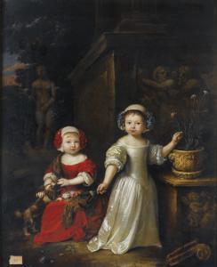 Caspar Netscher - Portrait De Deux Jeunes Enfants