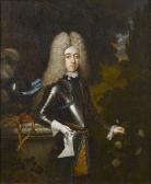 NETSCHER Constantin Portrait Of William North, Sixth Baron North, Second Baron Grey Of Rolleston, And Jacobite Earl North (1678–1734), Three-quarter-length, In Armour, Standing Beside A Marble Ledge On Which Rest His Helmet And Sword, In A Landscape; And Portrait Of His Wife NETSCHER Constantin Portrait Of William North, Sixth Baron North, Second Baron Grey Of Rolleston, And Jacobite Earl North (1678–1734), Three-quarter-length, In Armour, Standing Beside A Marble Ledge On Which Rest His Helmet And Sword, In A Landscape; And Portrait Of His Wife