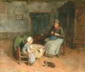 NEUHUYS Albertus Johan A Kitchen Interiorwith Mother Sowing And Child Playing With A Catwatercolour NEUHUYS Albertus Johan A Kitchen Interiorwith Mother Sowing And Child Playing With A Catwatercolour