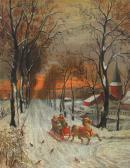 NICHOLSON George Washington Winter Sleigh Scene At Sunset NICHOLSON George Washington Winter Sleigh Scene At Sunset